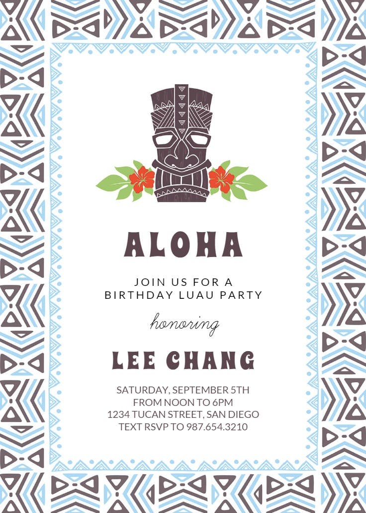 Tiki head - luau party invitation